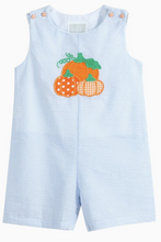Load image into Gallery viewer, Blue Seersucker Pumpkin Shortalls
