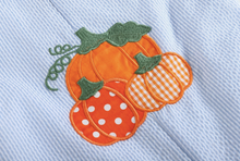 Load image into Gallery viewer, Blue Seersucker Pumpkin Shortalls