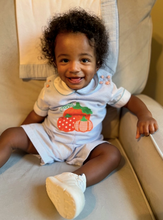 Load image into Gallery viewer, Blue Seersucker Pumpkin Shortalls
