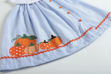 Load image into Gallery viewer, Blue Seersucker Pumpkin Dress