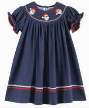 Load image into Gallery viewer, Santa Smocked Dress | Navy Blue