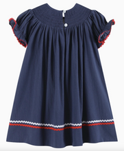 Load image into Gallery viewer, Santa Smocked Dress | Navy Blue