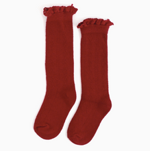 Load image into Gallery viewer, Fancy Lace Top Knee Highs | Cherry