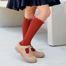 Load image into Gallery viewer, Fancy Lace Top Knee Highs | Cherry