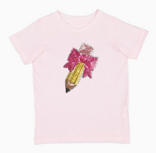 Load image into Gallery viewer, Pencil Bow Sequin Patch Tee