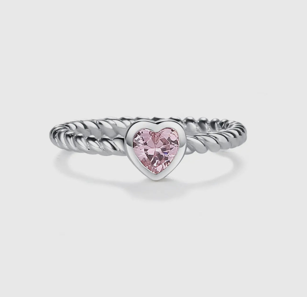 Pink Heart Twisted Band Ring
