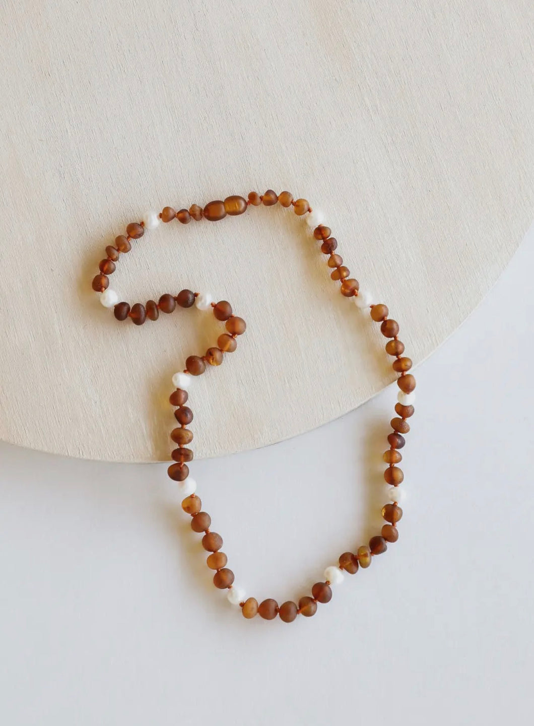 Raw Cognac Baltic Amber + Pearl Halo Baby Necklace