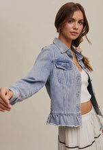 Load image into Gallery viewer, Ruffled Hem Denim Jacket
