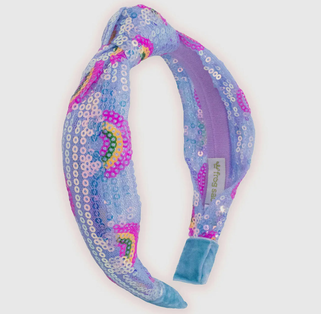 Sequin Knot Headband | Blue Rainbow