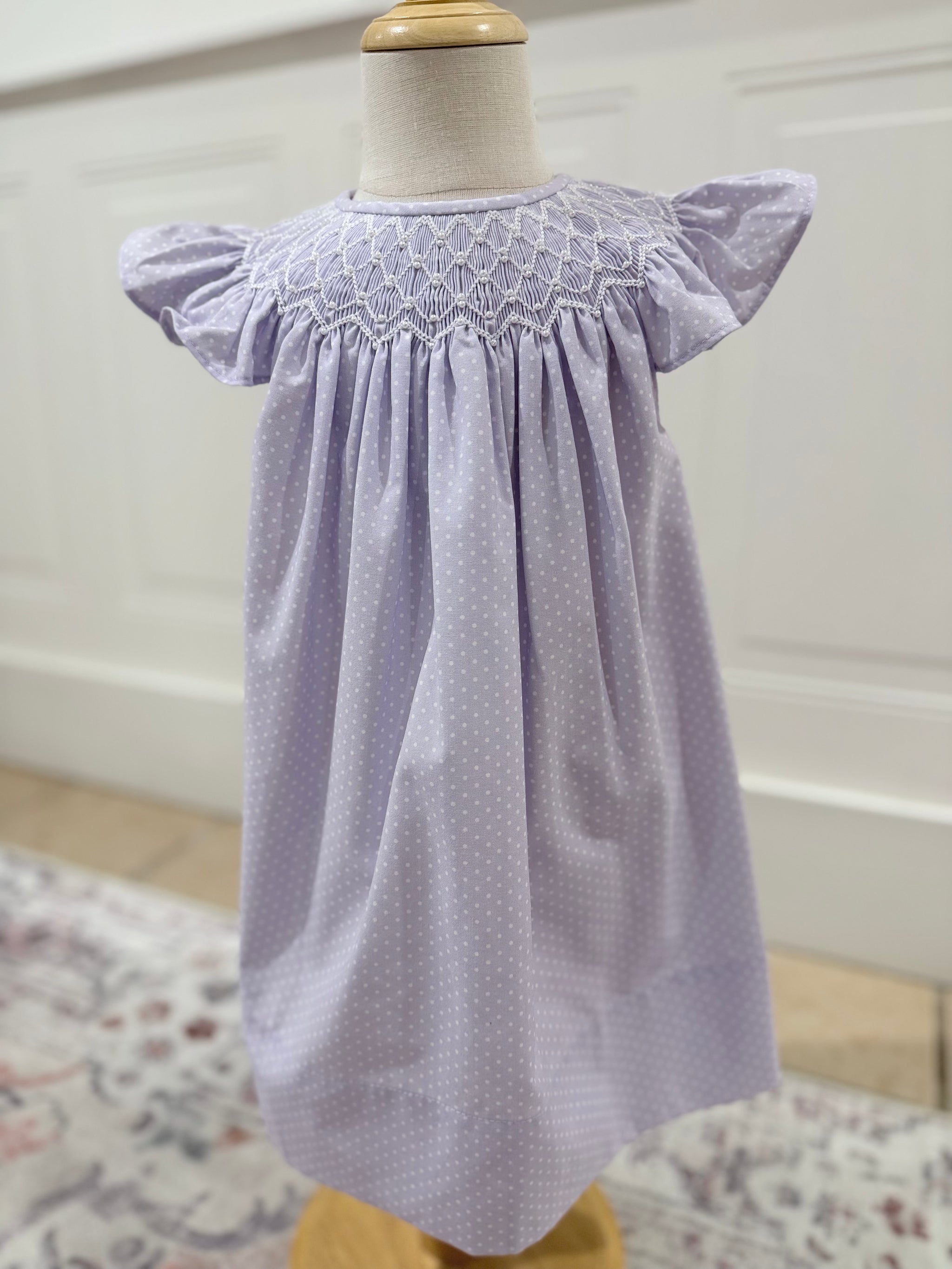 Sweet Dreams Cathy Purple Polka Dot Pearl Smocked Dress MT153L 5302 - 2t Sweet Dreams Cathy Purple Polka Dot Pearl Smocked Dress MT153L 5302 - 2t