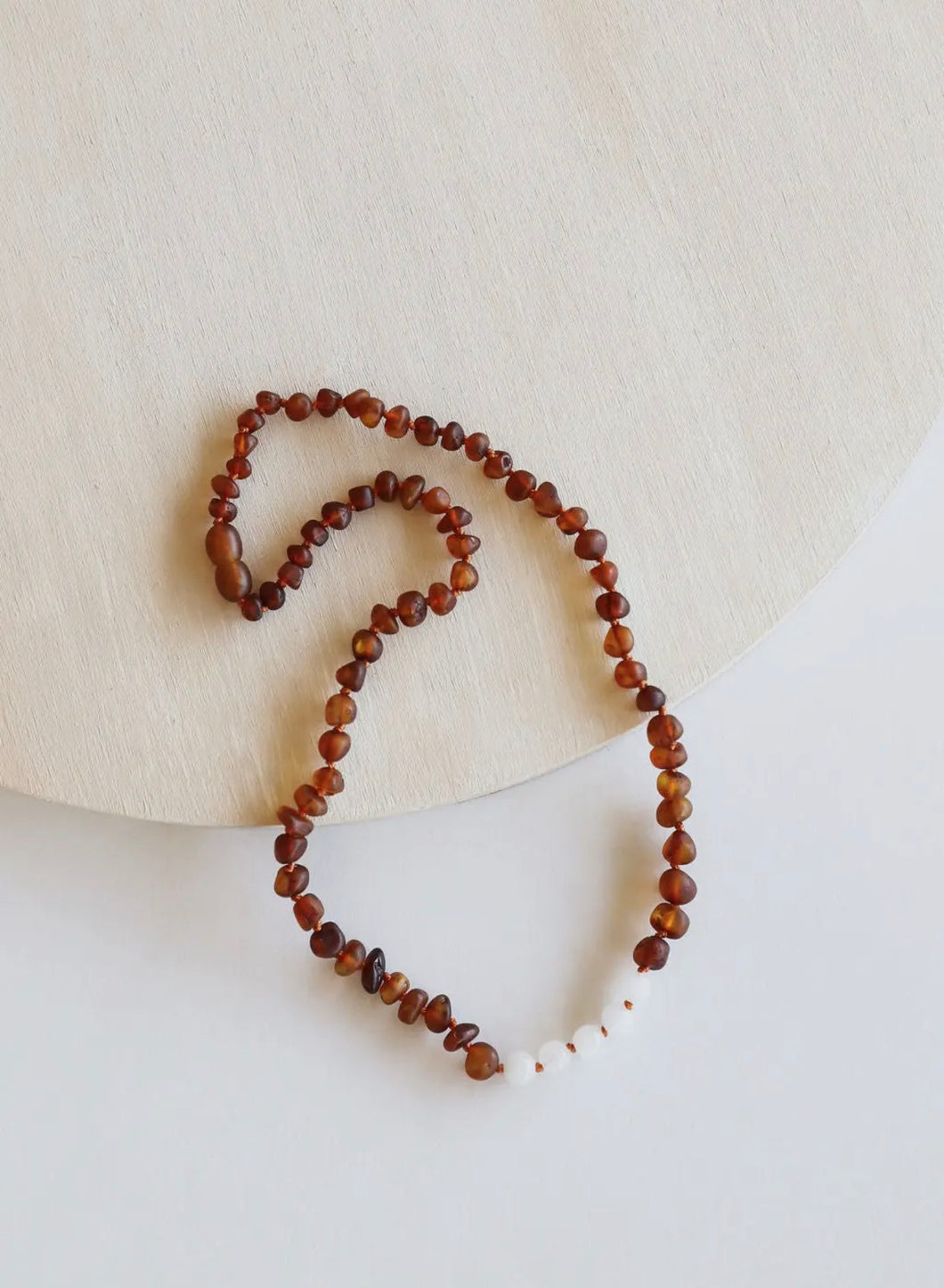 Raw Cognac Baltic Amber + Moonstone Baby Necklace