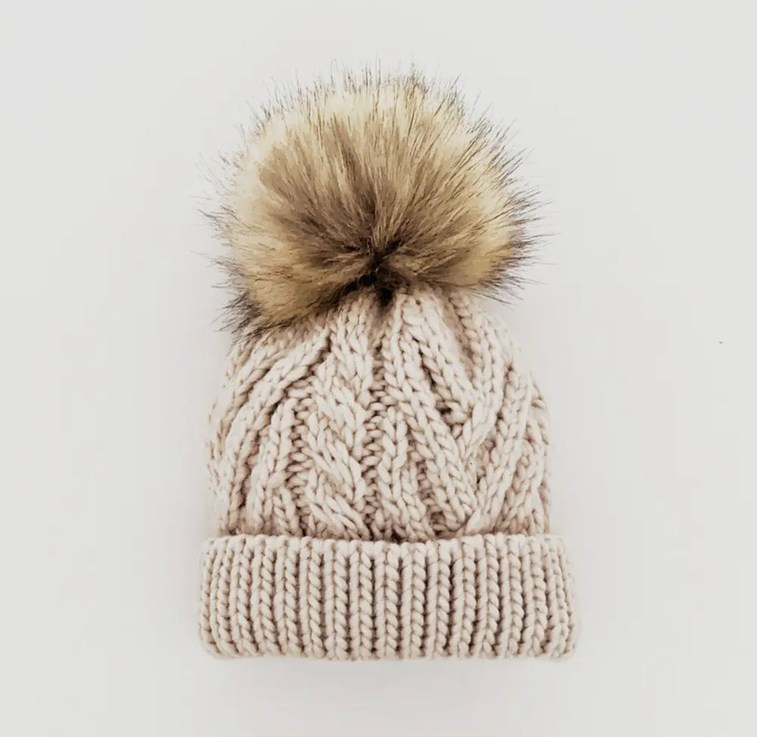 Oatmeal Pom Pom Hat