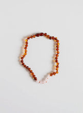 Load image into Gallery viewer, Polished Cognac Baltic Amber + Rose Quartz Baby Necklace
