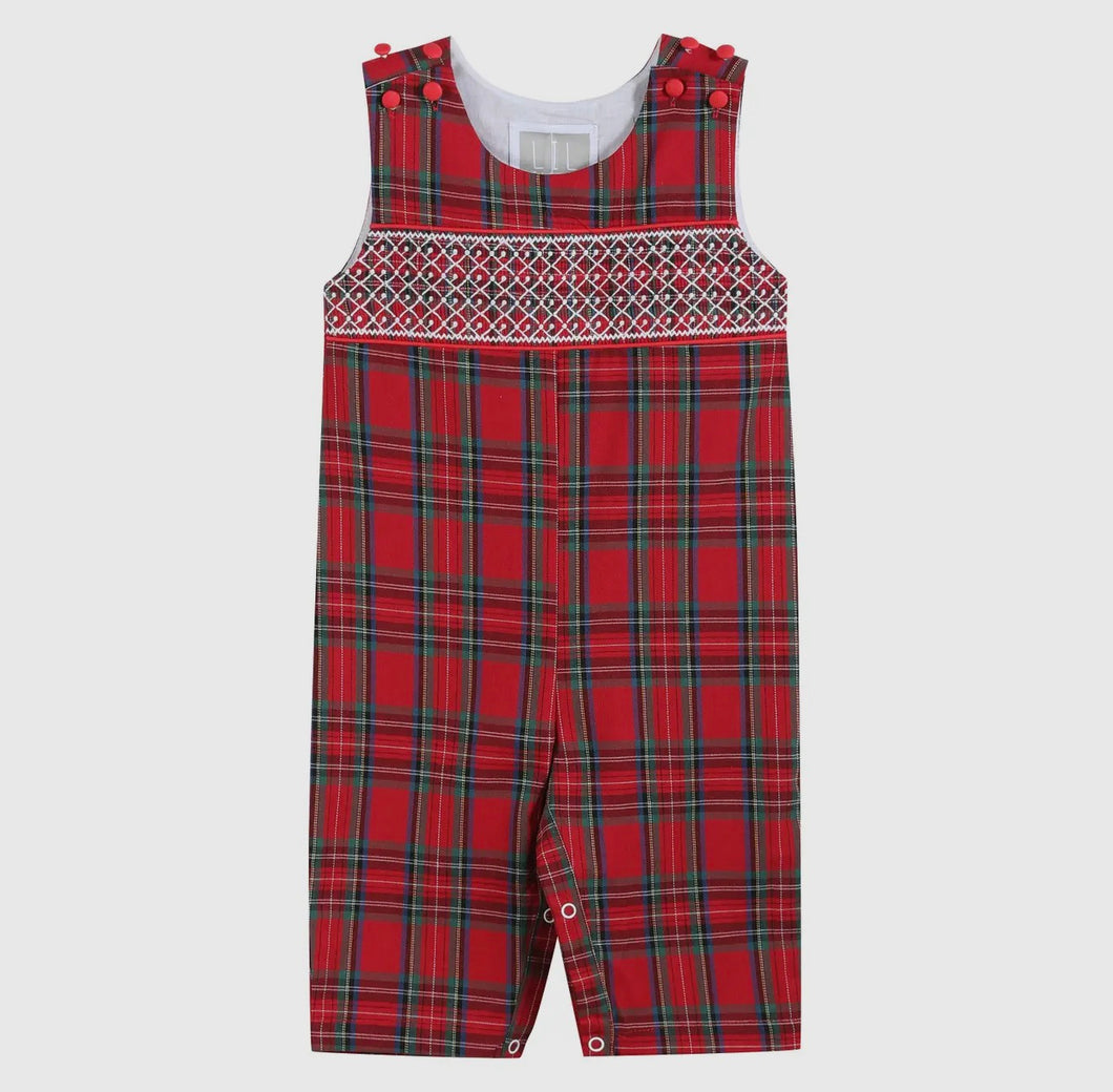 Christmas Plaid Smocked Overalls