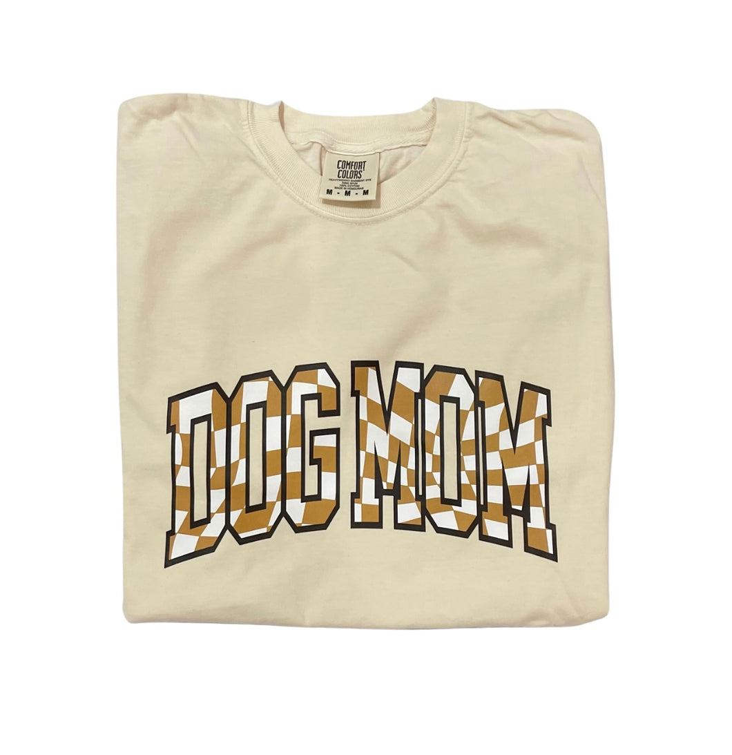 Dog Mom Checkered Tee, Ivory