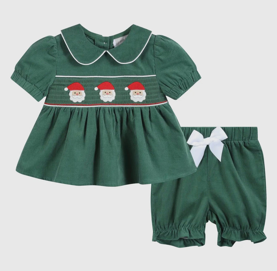 Velvet Santa Smocked Dress + Bloomers