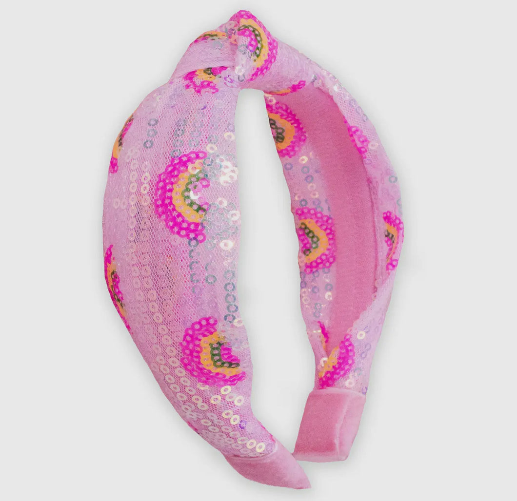 Sequin Knot Headband | Pink Rainbow