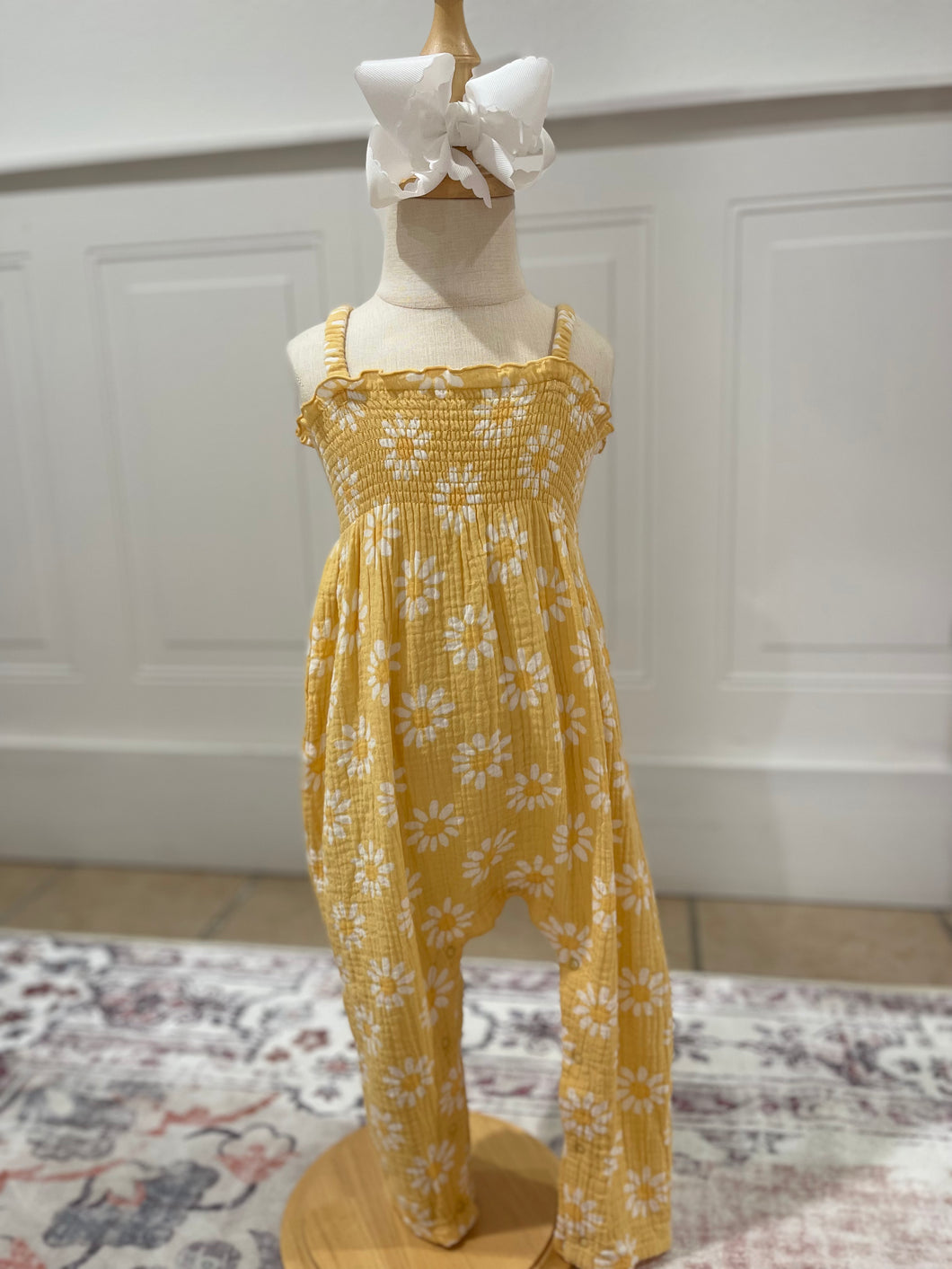 Yellow Mod Daisy Smocked Romper