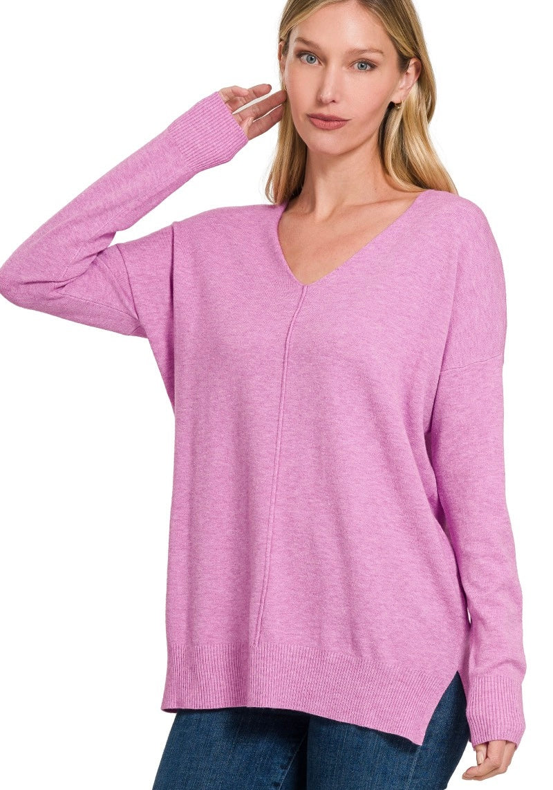 Front Seam Sweater, Heather Mauve