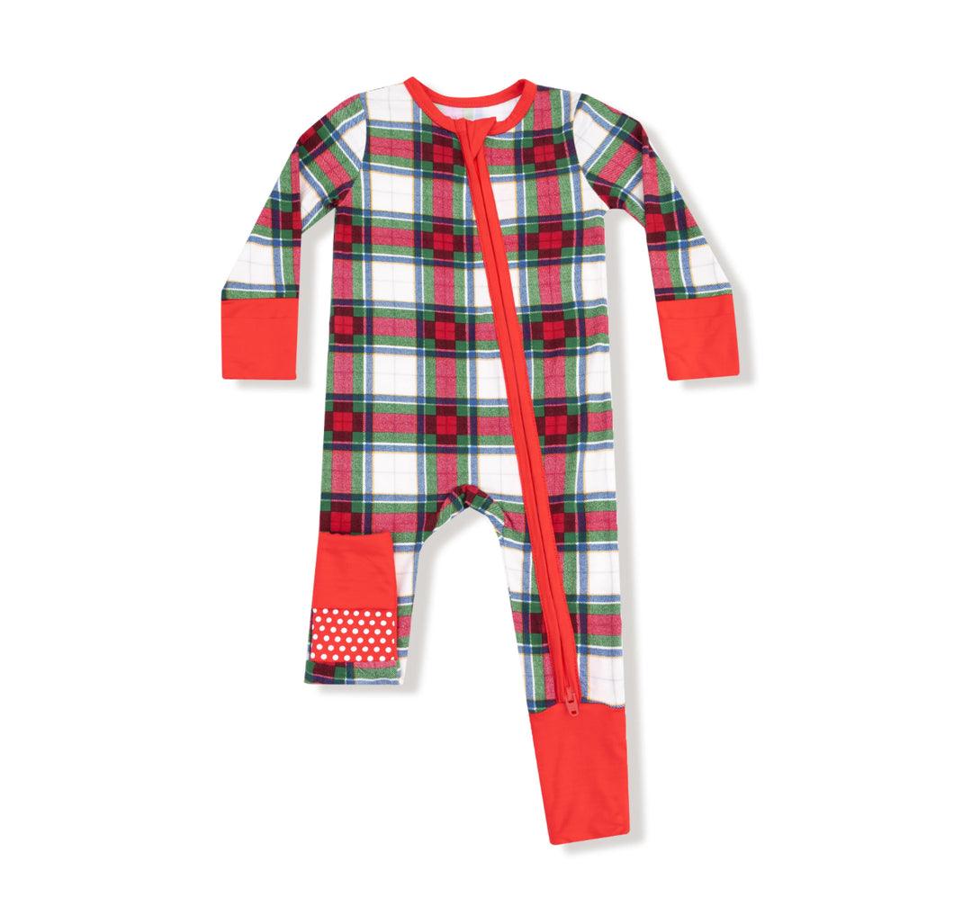 Holiday Plaid Zipper Romper