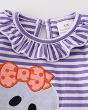 Load image into Gallery viewer, Ghost &amp; Pumkpin Ruffle Romper, Purple
