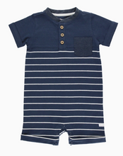 Load image into Gallery viewer, Navy &amp; Gray Stripe Henley Romper
