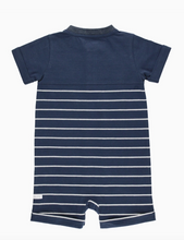 Load image into Gallery viewer, Navy &amp; Gray Stripe Henley Romper
