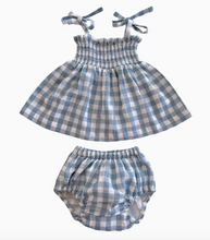 Load image into Gallery viewer, Blue Gingham Smocked Set
