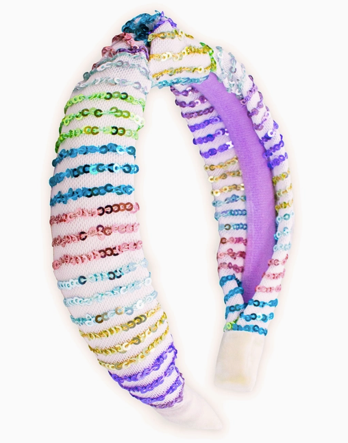 Sequin Knot Headband, Rainbow/White