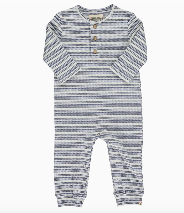 Mason Rib Romper, Blue/White