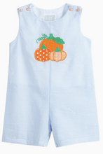 Load image into Gallery viewer, Blue Seersucker Pumpkin Shortalls
