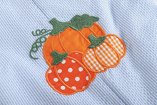 Load image into Gallery viewer, Blue Seersucker Pumpkin Shortalls
