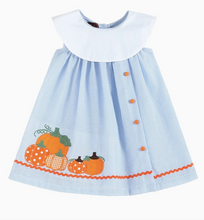 Load image into Gallery viewer, Blue Seersucker Pumpkin Dress
