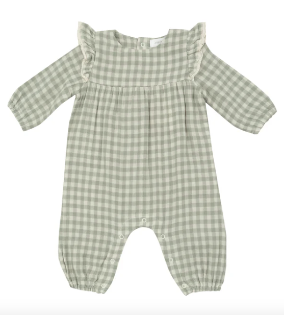 Mini Green Gingham Romper