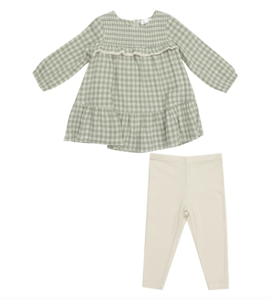 Mini Green Gingham Dress Set