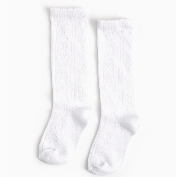 Scalloped Fancy Knee Highs | White