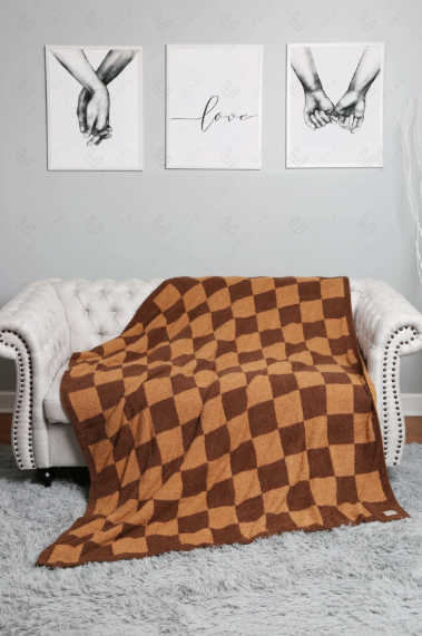 Checkered Comfy Luxe Blanket | Brown