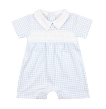 Load image into Gallery viewer, Gingham Smocked Romper | Light Blue
