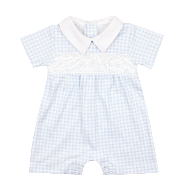 Gingham Smocked Romper | Light Blue