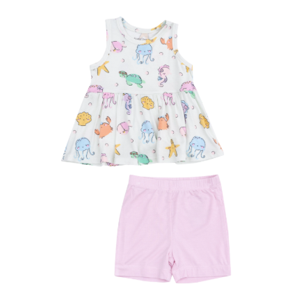 Cutie Sea Creatures Peplum Top + Bike Shorts