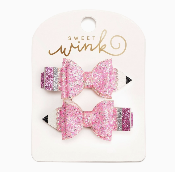 Pink Pencil Bow Clip Set