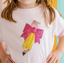 Load image into Gallery viewer, Pencil Bow Sequin Patch Tee
