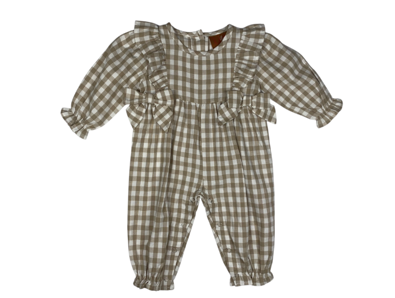 Evelyn Romper | Khaki Gingham