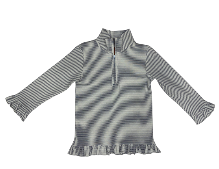 Ellie Ruffle Pullover | Blue Stripe