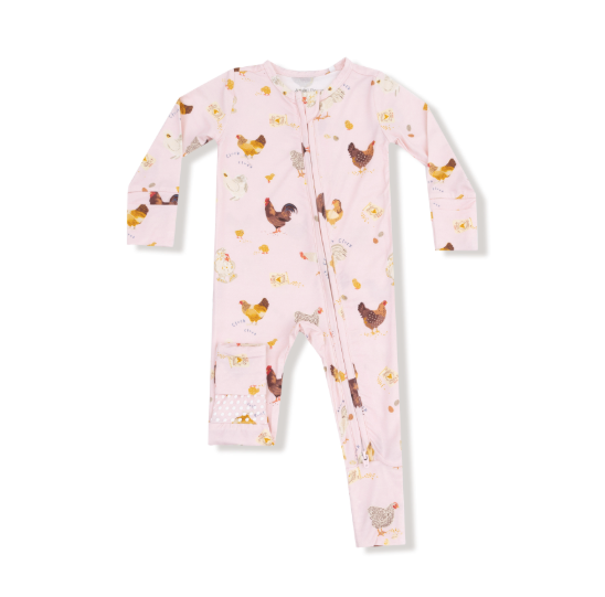 Chickens Zipper Romper | Pink