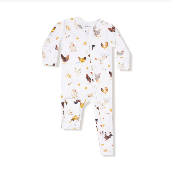 Chickens Zipper Romper | White
