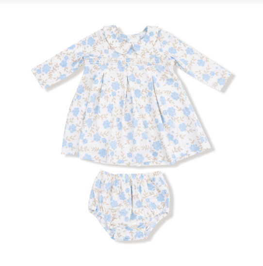 Baby Blue Floral Peter Pan Smocked Dress