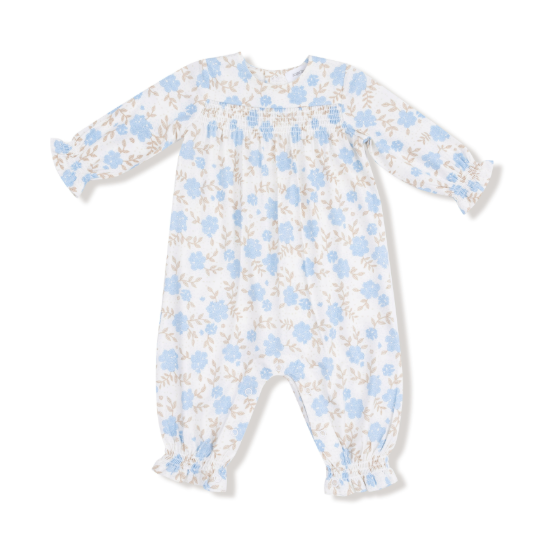 Baby Blue Floral Smocked Romper
